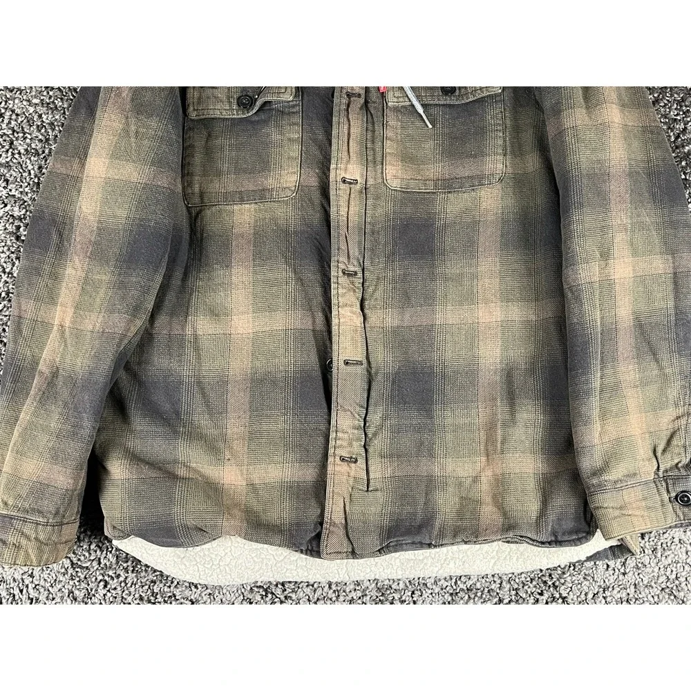 Levis Mens Plaid Hooded Flannel Sherpa Lined Shirt Jacket Brown Olive Size M - Picture 7 of 10